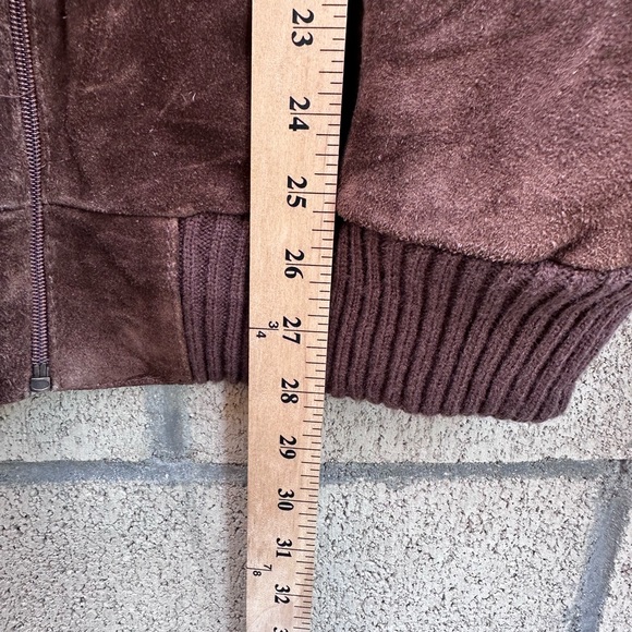 Vintage Brown Suede Cowhide Leather Moto Jacket Zip Ribbed Men’s XL - Picture 5 of 7